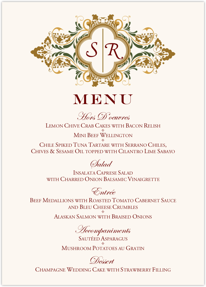 Classic Wedding Reception Menu